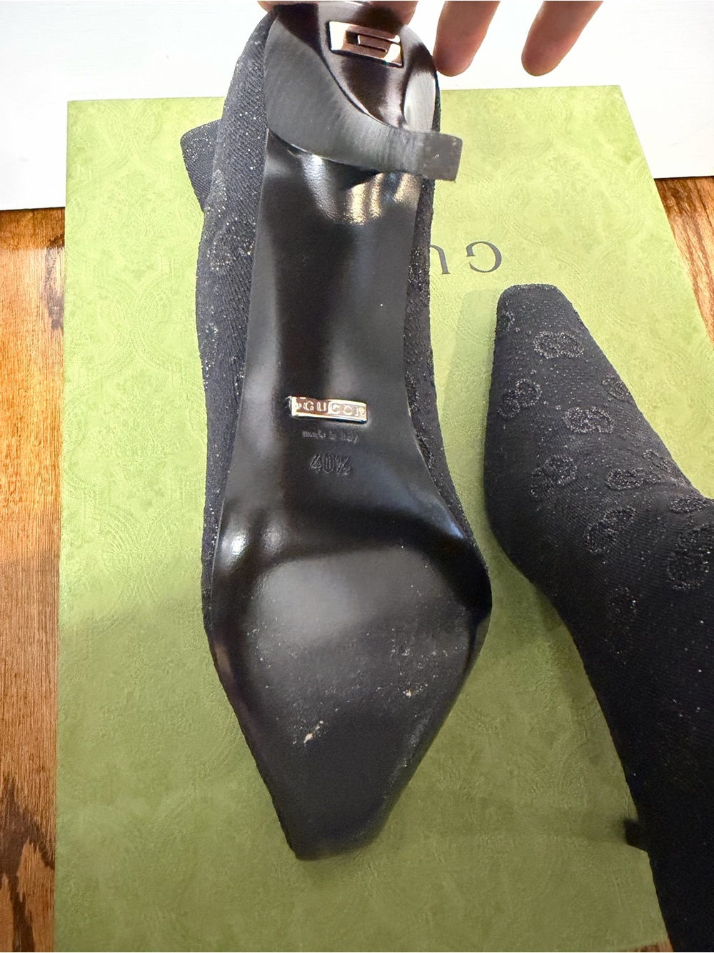 Gucci Black Embossed Knit Heeled Sock Boots - Picture 7 of 10